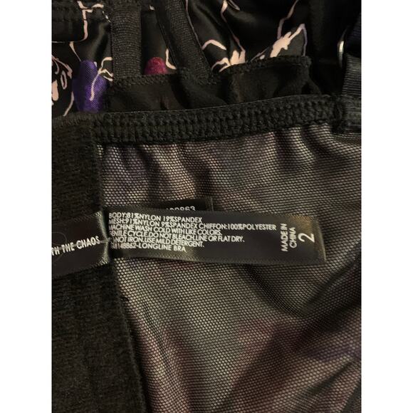 Torrid X Betsey Johnson Floral Print Black Pink Ruffled Longline Bra Size 2 D - Picture 9 of 10